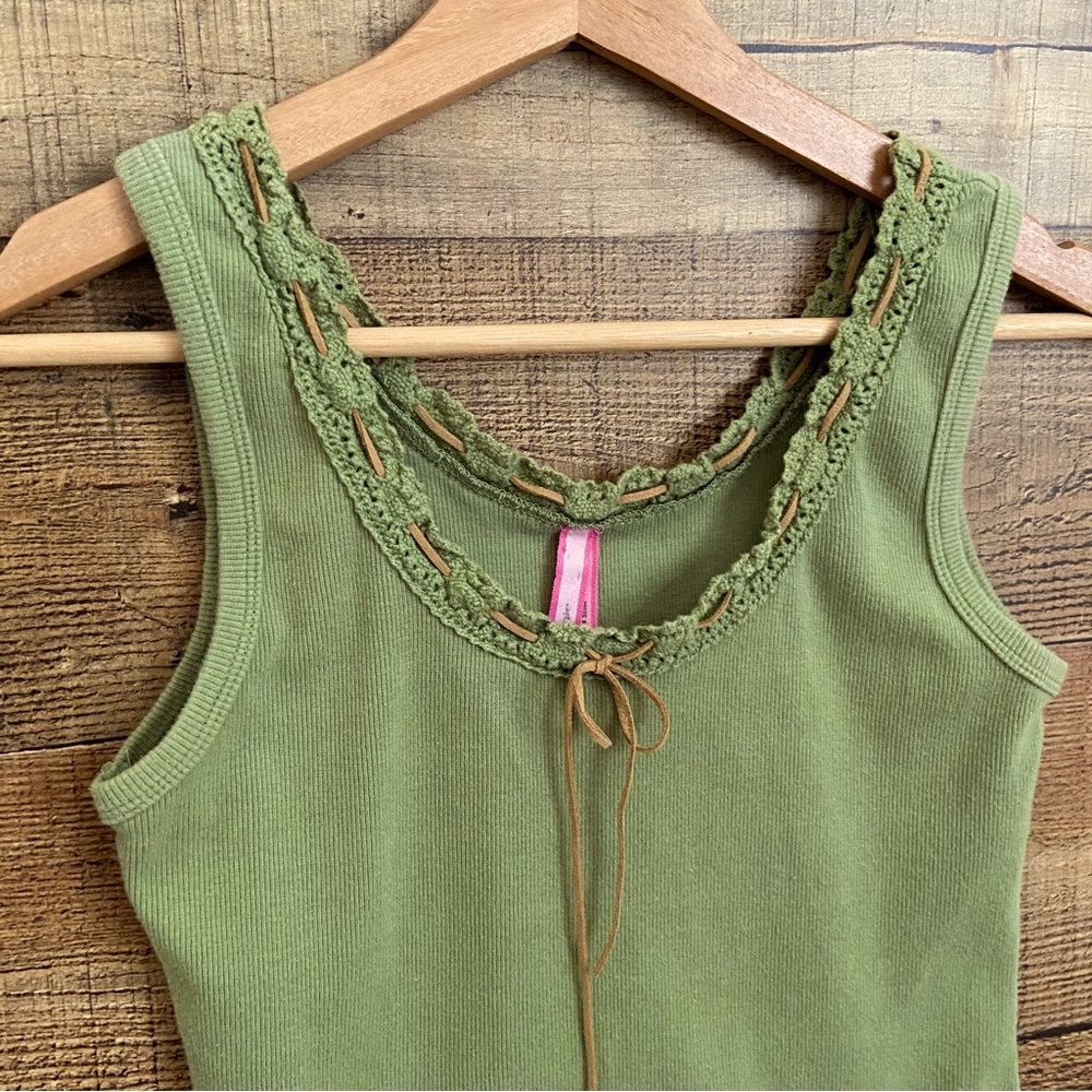 Olive Green Ribbed Tank With Crocheted Neckline, … - image 4